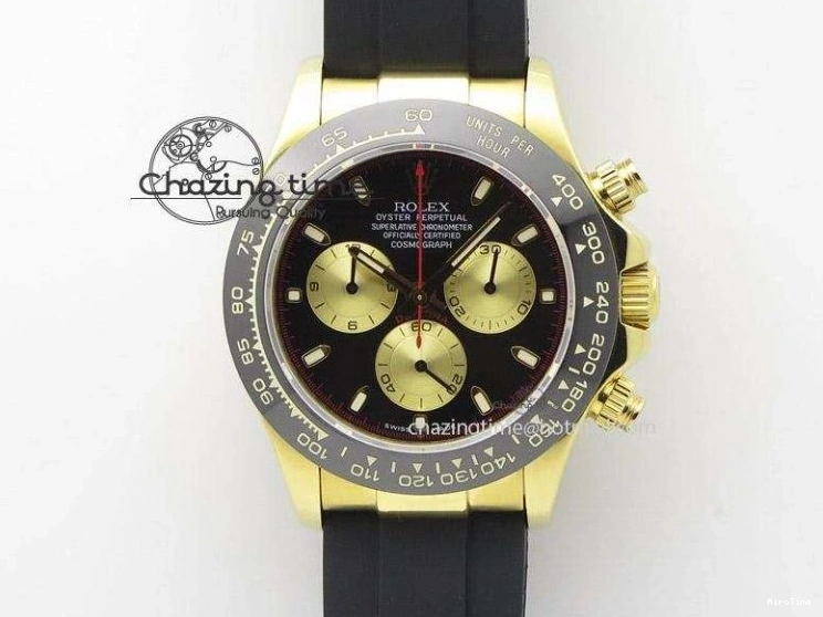 MiroTime 0512 TopPick Daytona YG BP Maker Black Dial Gold Subdial Sticks Markers On Rubber Strap A7750@ 4013